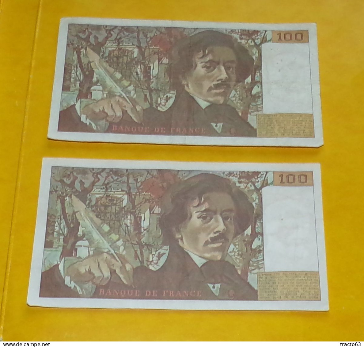 LOT DE 2 BILLETS DE 100 FRANCS DELACROIX DE 1982,  ETAT VOIR PHOTOS . POUR TOUT RENSEIGNEMENT ME CONTACTER. REGARDEZ MES - 100 F 1978-1995 ''Delacroix''