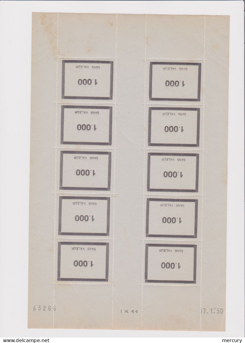 FRANCE - FICTIFS - Feuille Du 1000 F. Paris De 1950 - Finti