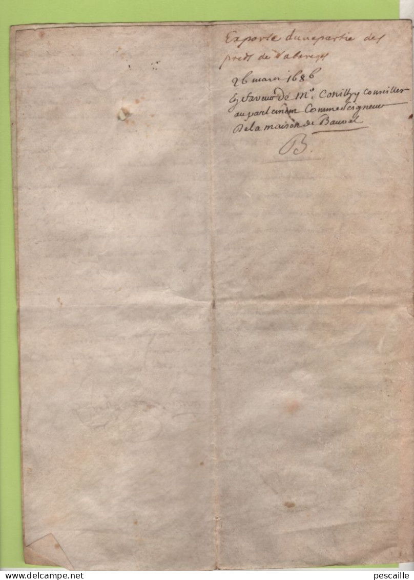 PARCHEMIN A DECHIFFRER DATE DE 1686 / MAISON NOBLE DE BEAUVAL / GENERALITE DE BORDEAUX - Manuscripts
