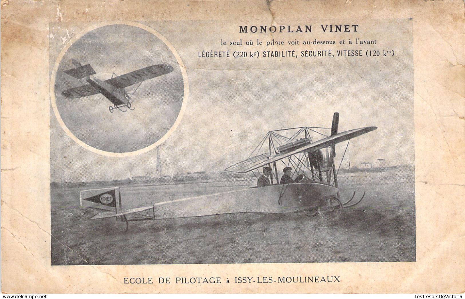 Aviation - Monoplan Vinet - Ecole De Pilotage A Issy Les Moulineaux - Carte Postale Ancienne - Aerodromi