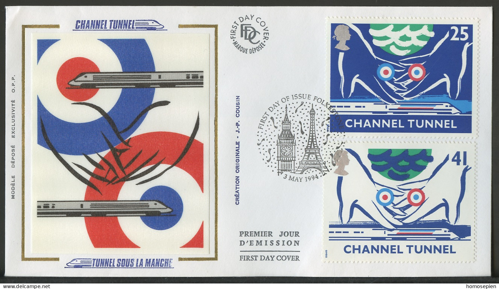 Grande Bretagne - Great Britain - Großbritannien FDC 1994 Y&T N°1759 Et 1761 - Michel N°1514 à 1516 - Tunnel Sous La Man - 1991-2000 Dezimalausgaben