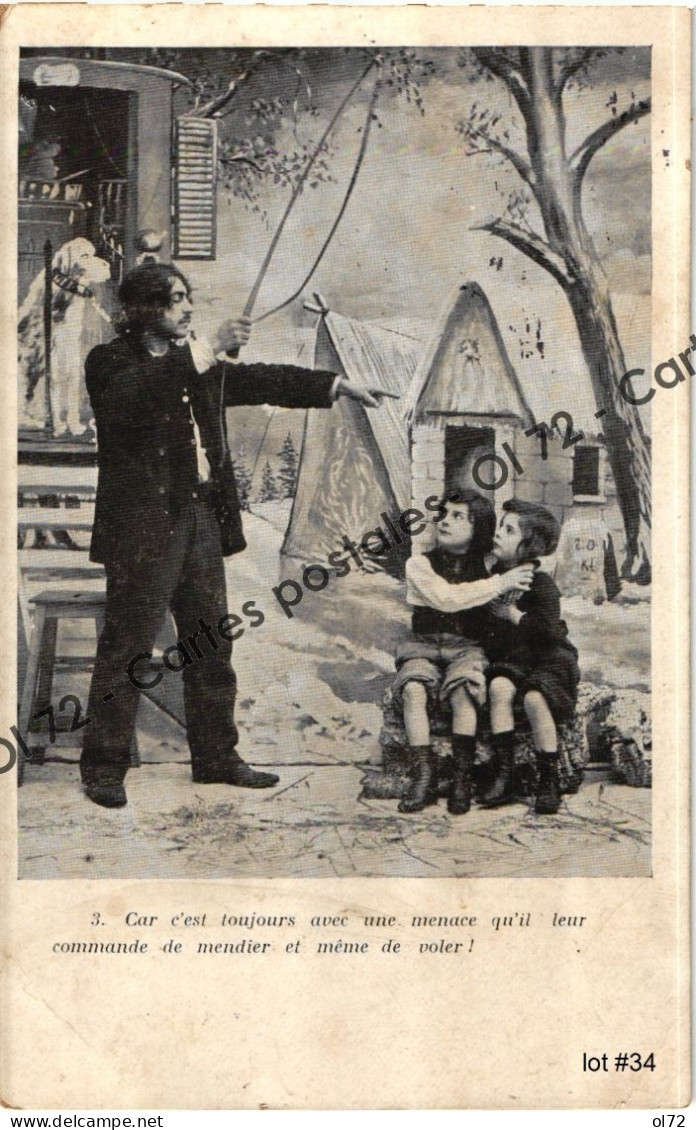 CPA Fantaisies - Les Deux Gosses - 1 - 2 - 3 Et 4 (série De 6) - 2 Enfants Et Un Méchant Bohémien - Gitan - Romanichel - Collections & Lots