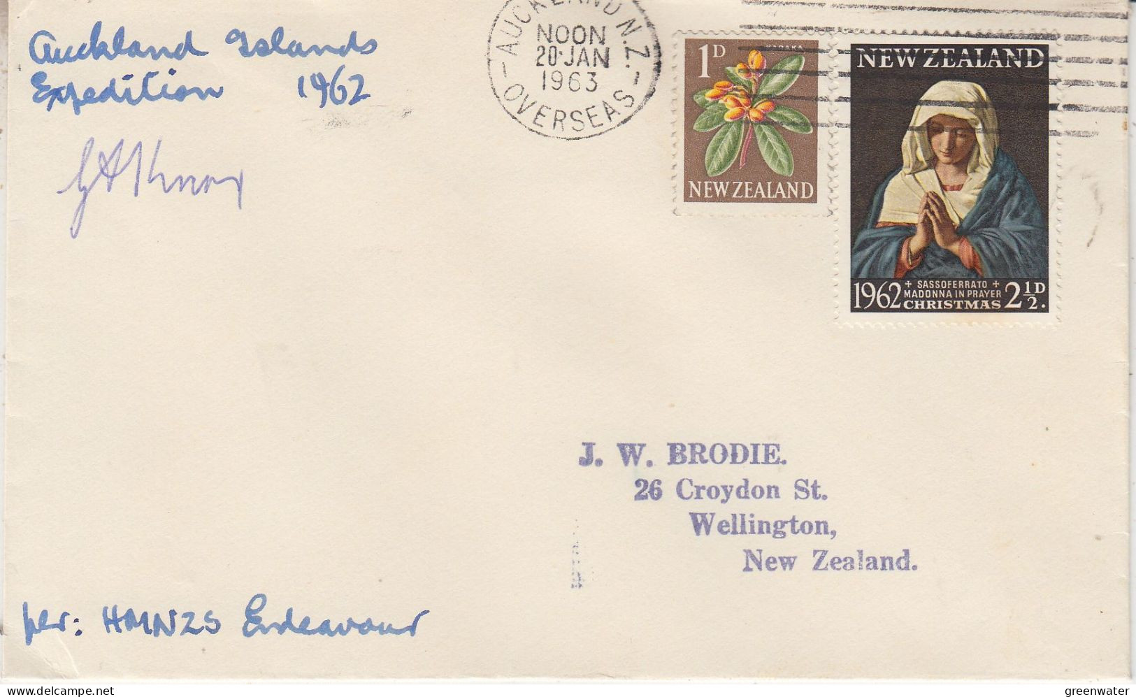 New Zealand  Auckland Islands Expedition 1962 HMNZS Endeavour Signature  Ca Auckland 28 JAN 1963 (SR182) - Antarctische Expedities