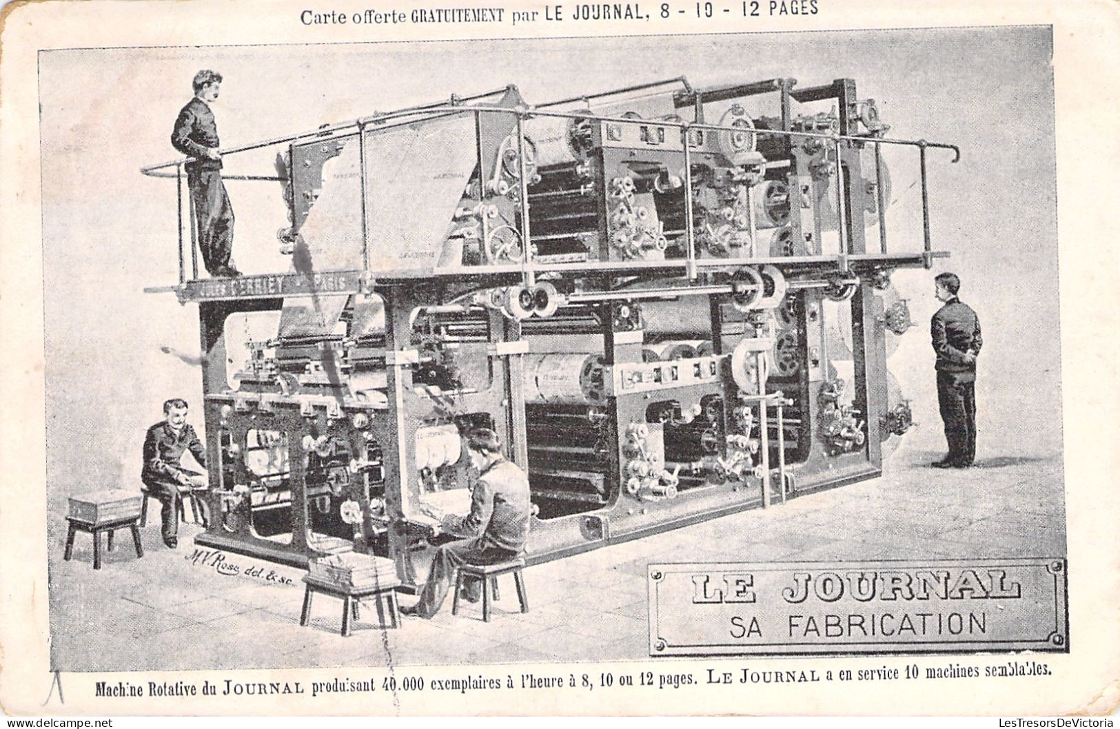 Publicité - Le Journal - Sa Fabrication - Machine Du Journal - Metier - Carte Postale Ancienne - Advertising