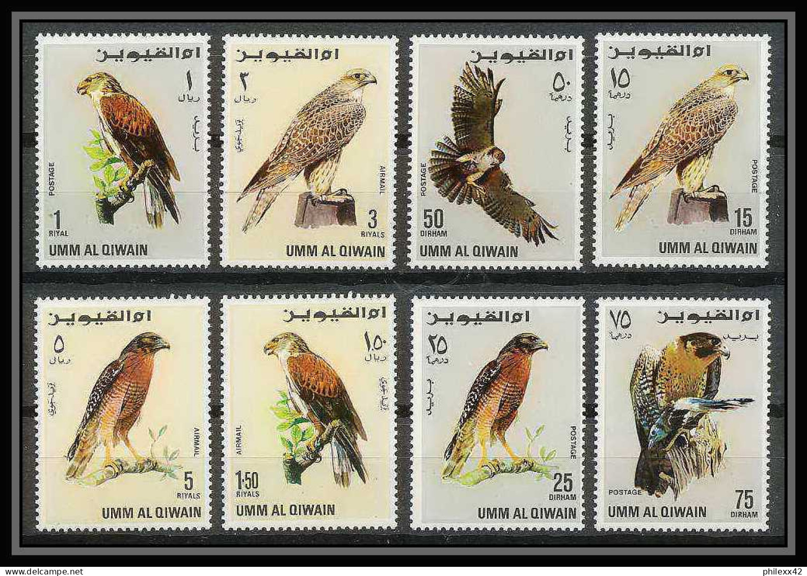 066 - Umm Al Qiwain - MNH ** Mi N° 225 / 232 A Oiseaux (rapaces) Birds Of Prey - Umm Al-Qiwain