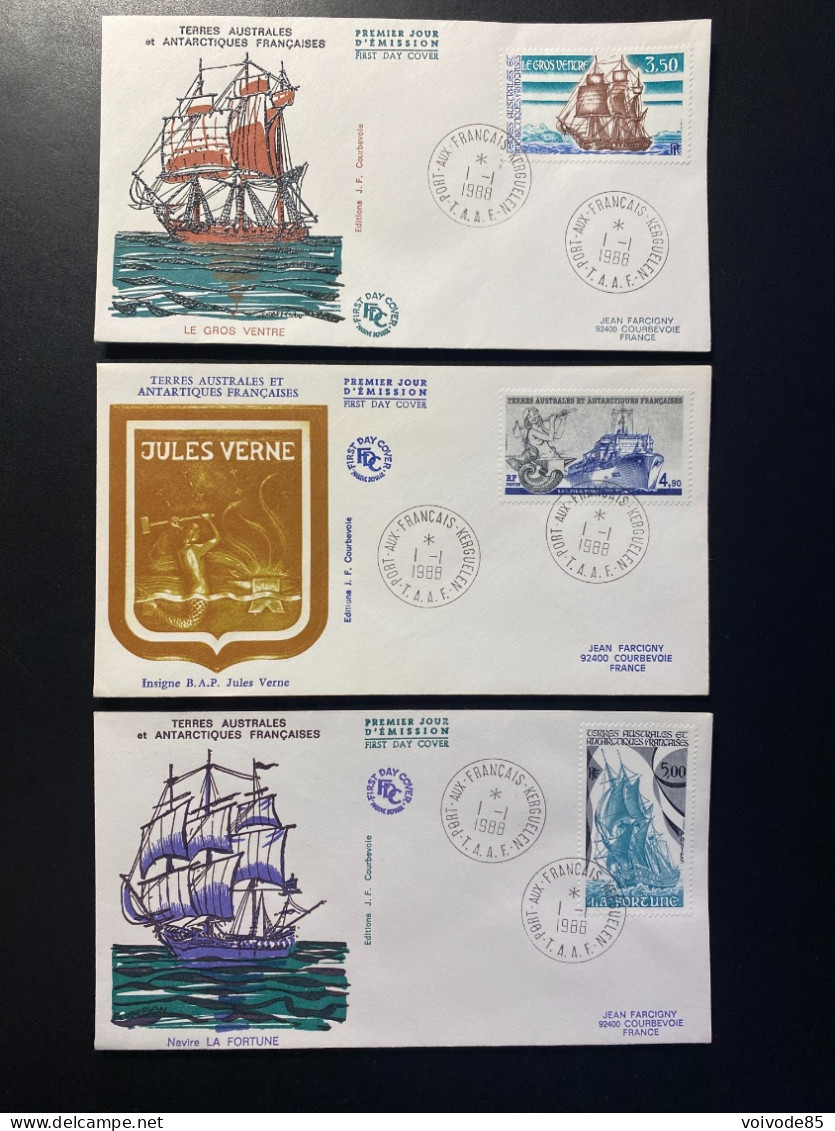 Enveloppes 1er Jour "Navires De Liaison Anciens Et Modernes" - 01/01/1988 - 135/136 - TAAF - Iles Kerguelen - Bateaux - FDC