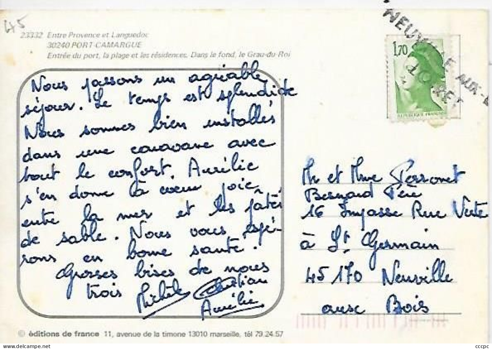 Cachet Neuville-aux-Bois - Loiret Sur CPM Port-Camargue - Gebührenstempel, Impoststempel