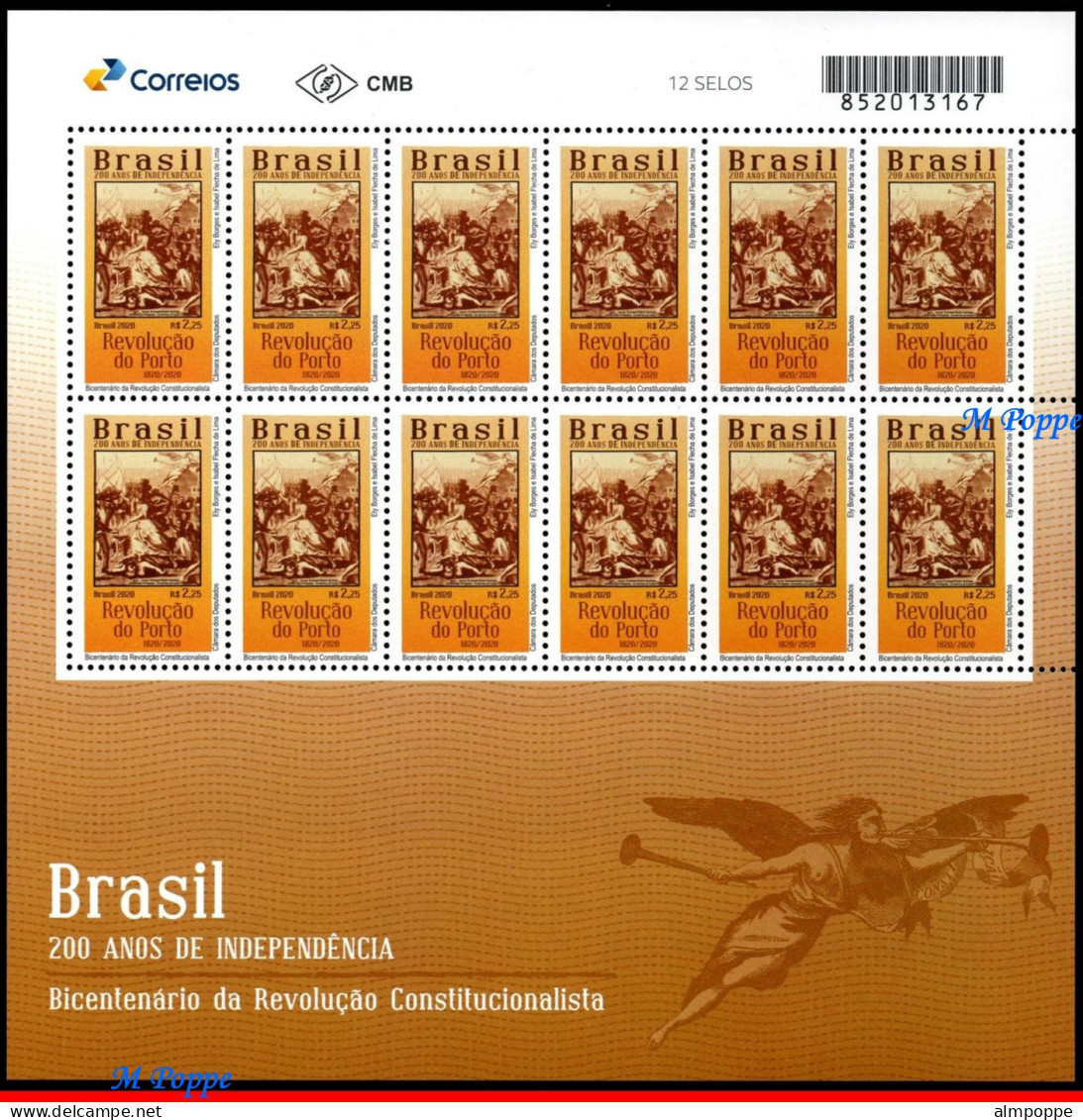 Ref. BR-V2020-10-F BRAZIL 2020 - 200 YEARS INDEPENDENCE,CONSTITUTIONALIST REVOLUTION, SHEET MNH, HISTORY 12V - Hojas Bloque