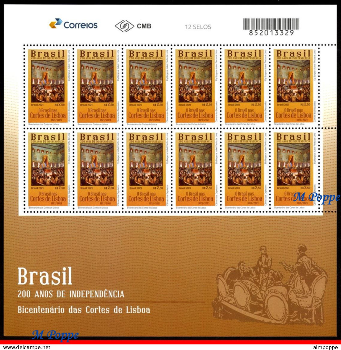 Ref. BR-V2021-10-F BRAZIL 2021 - 200 YEARS INDEPENDENCE,BICENTENNIAL OF LISBON COURTS, SHEET MNH, HISTORY 12V - Blocks & Sheetlets