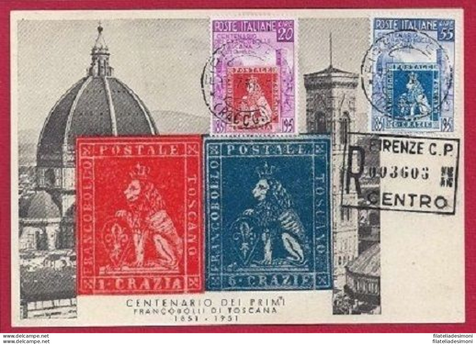 1951 100° Francobolli Di Toscana N° 653-654 Su Cartolina Annullo Firenze - Europa
