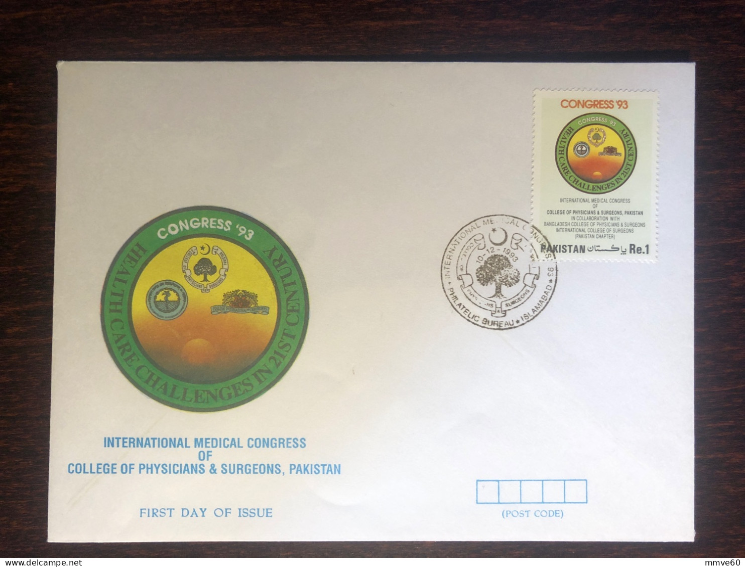 PAKISTAN FDC COVER 1993 YEAR COLLEGE OF PHYSICIANS AND SURGEONS HEALTH MEDICINE STAMPS - Pakistan