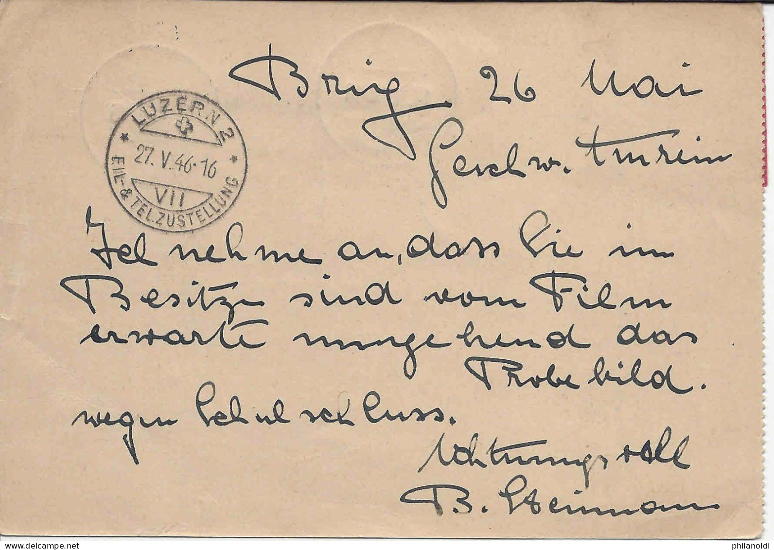 BRIG 1946 Carte Entier Postal Grosse étiquette EXPRES EILSENDUNG ESPRESSO + Timbres Paysages WALLIS, VALAIS - Interi Postali