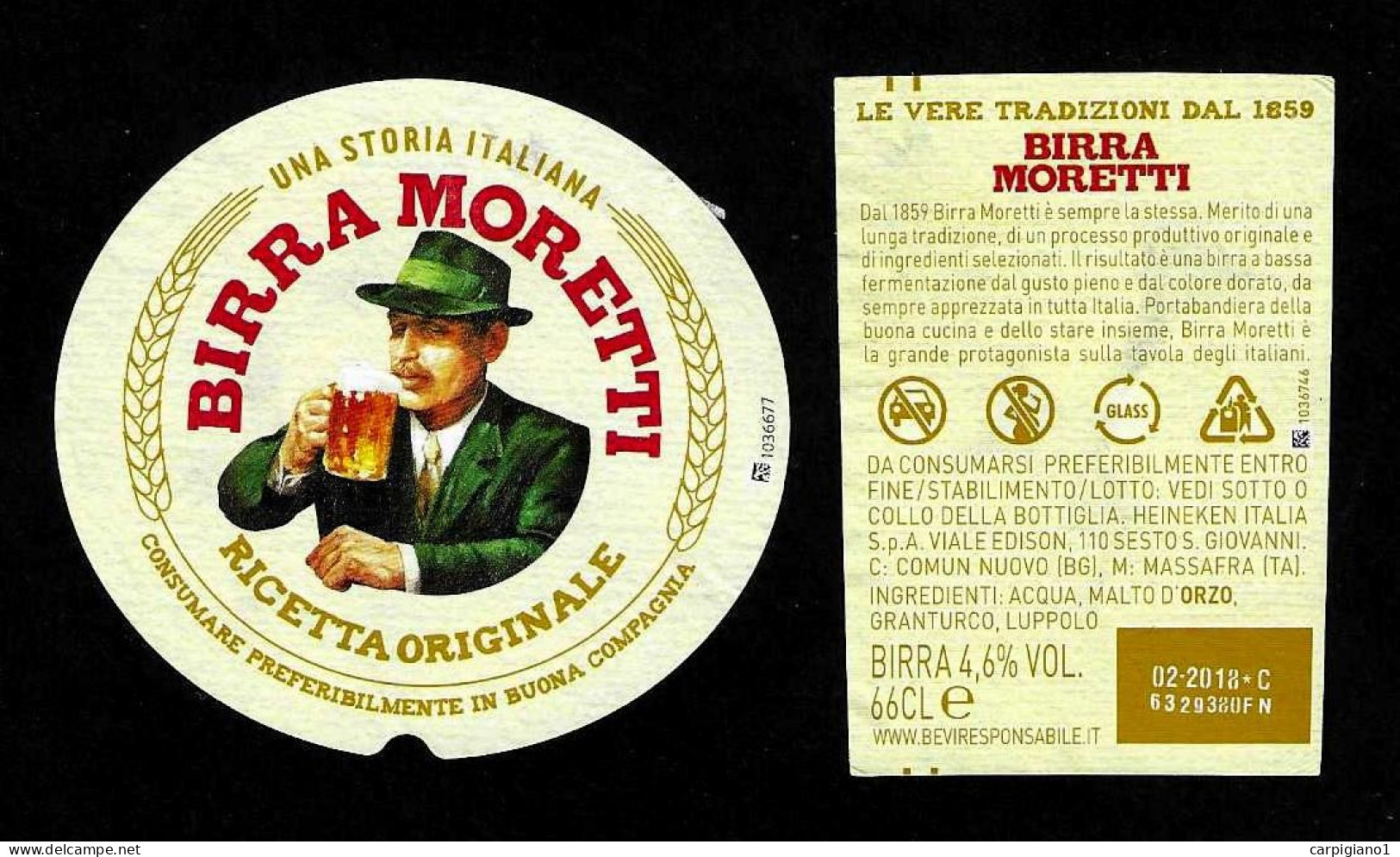 ITALIA ITALY - 2018 Etichetta Birra Beer Bière MORETTI Ricetta Originale Una Storia Italiana - Cerveza