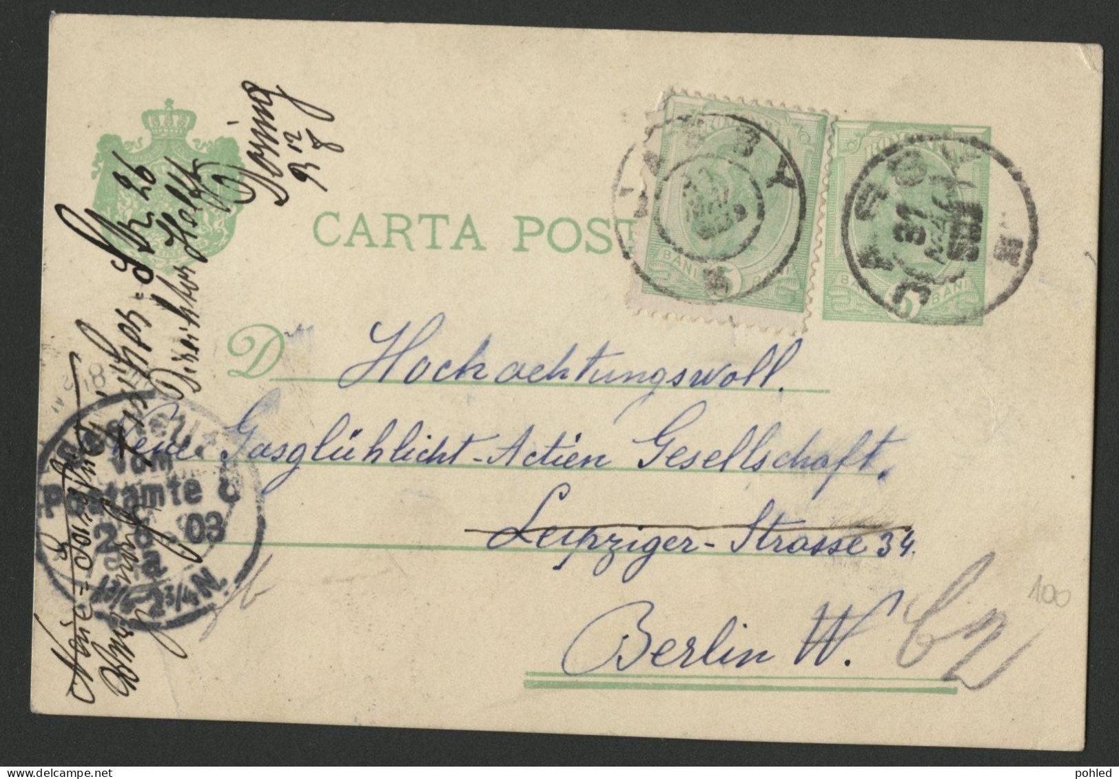 01296*RUMÄNIEN*ROMANIA*CARTA POSTALA*POSTAL STATIONARY*JASSY TO GERMANY*ADDITIONAL POSTAGE STAMP*1903 - Briefe U. Dokumente