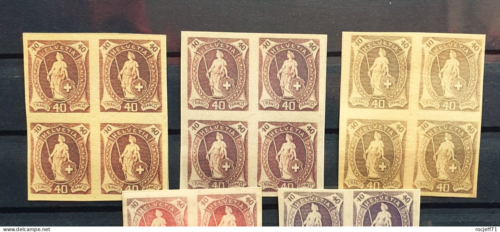 03 - 24 - Schweiz - Suisse - Essaie De Couleurs Sur Carton Du 40 C Helvetia Debout En Bloc De 4 - Unused Stamps