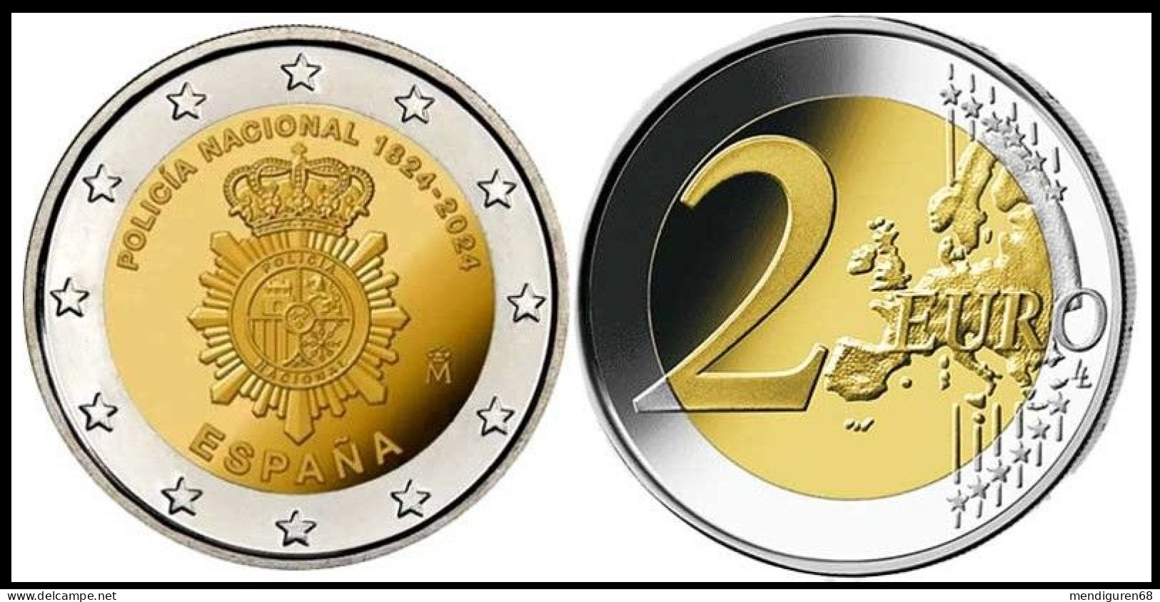 ESPAGNE SPAIN SPANIEN ESPAÑA 2024 200 YEARS AÑOS POLICÍA NACIONAL COIN MONEDA 2 EUROS UNC - Andere & Zonder Classificatie
