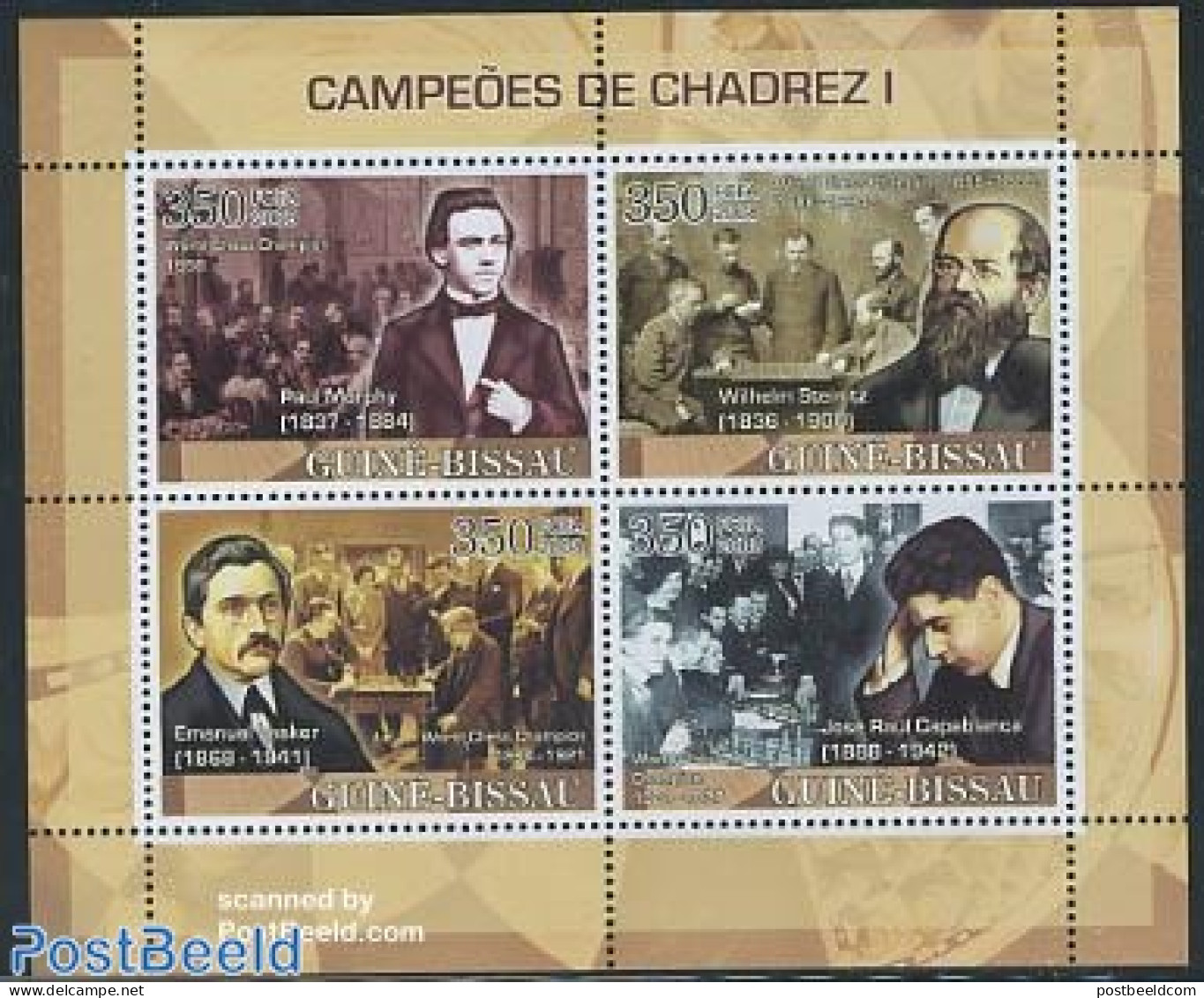 Guinea Bissau 2008 Chess Masters 4v M/s, Mint NH, Sport - Chess - Chess