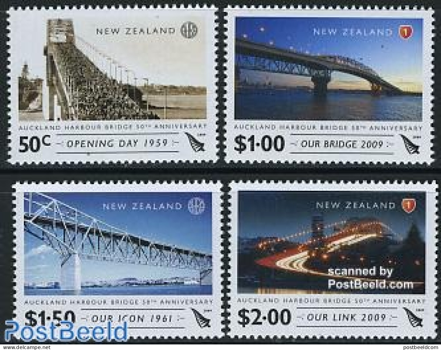 New Zealand 2009 Auckland Harbour Bridge 50th Anniv. 4v, Mint NH, Art - Bridges And Tunnels - Unused Stamps