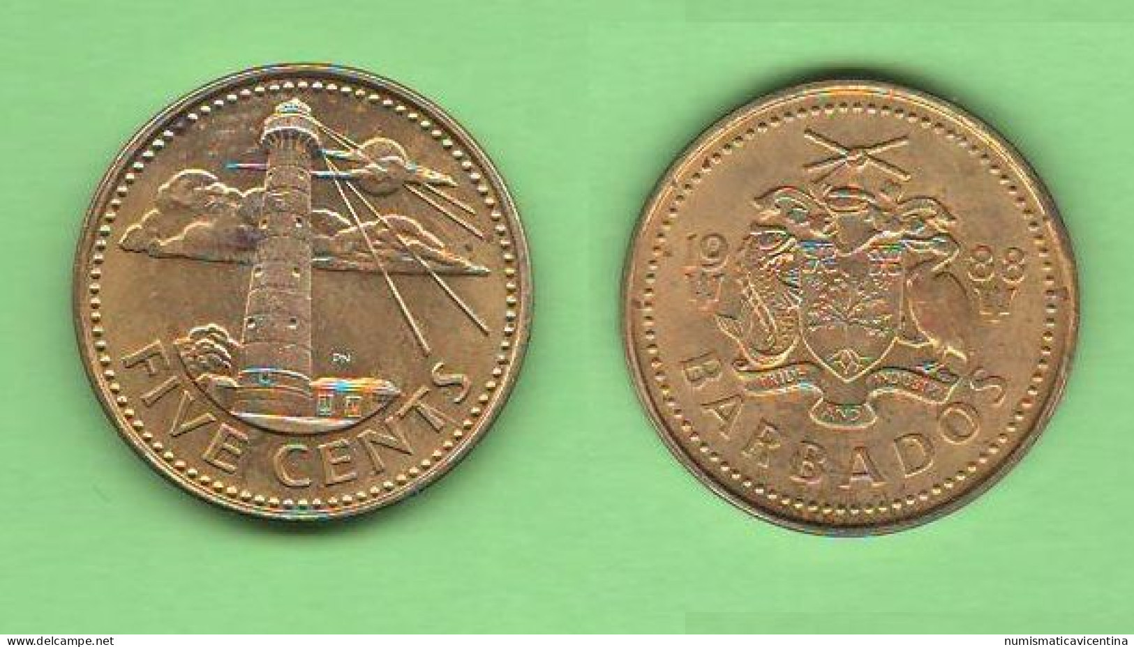 Barbados 5 Five Cents 1988 Brass Coin Lightouse Faro - Barbados