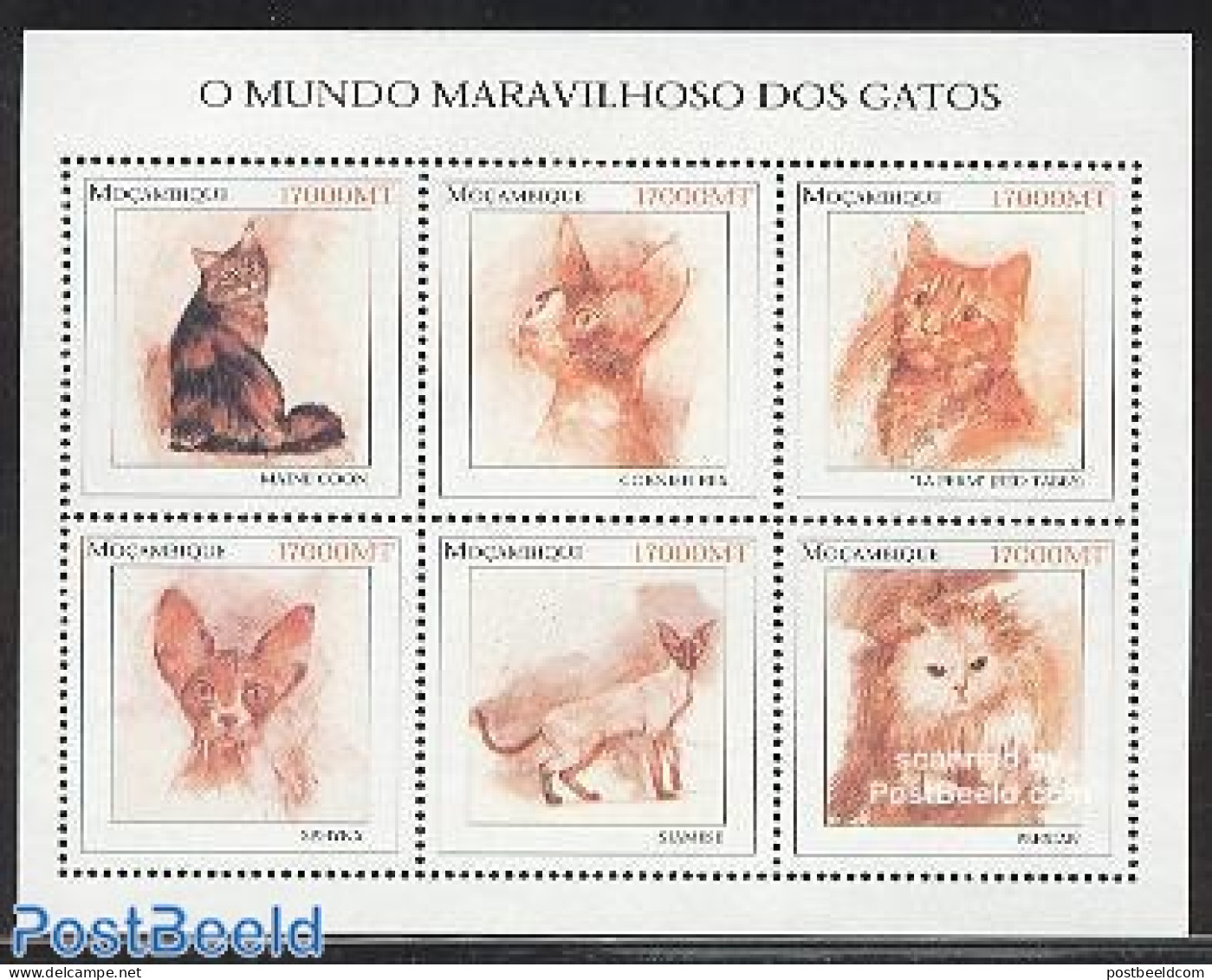 Mozambique 2002 Cats 6v M/s, Mint NH, Nature - Cats - Mozambique