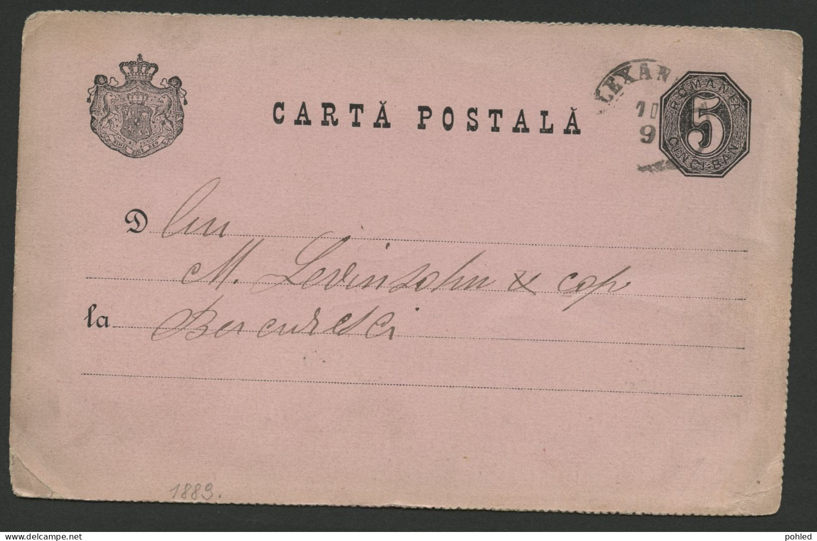 01298*RUMÄNIEN*ROMANIA*CARTA POSTALA*POSTAL STATIONARY*ALEXANDRIA TO BUCURESTI*1883 - Storia Postale