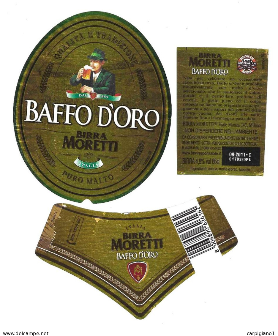 ITALIA ITALY - 2011 Etichetta Birra Beer Bière MORETTI Baffo D'oro Qualità E Tradizione - Cerveza