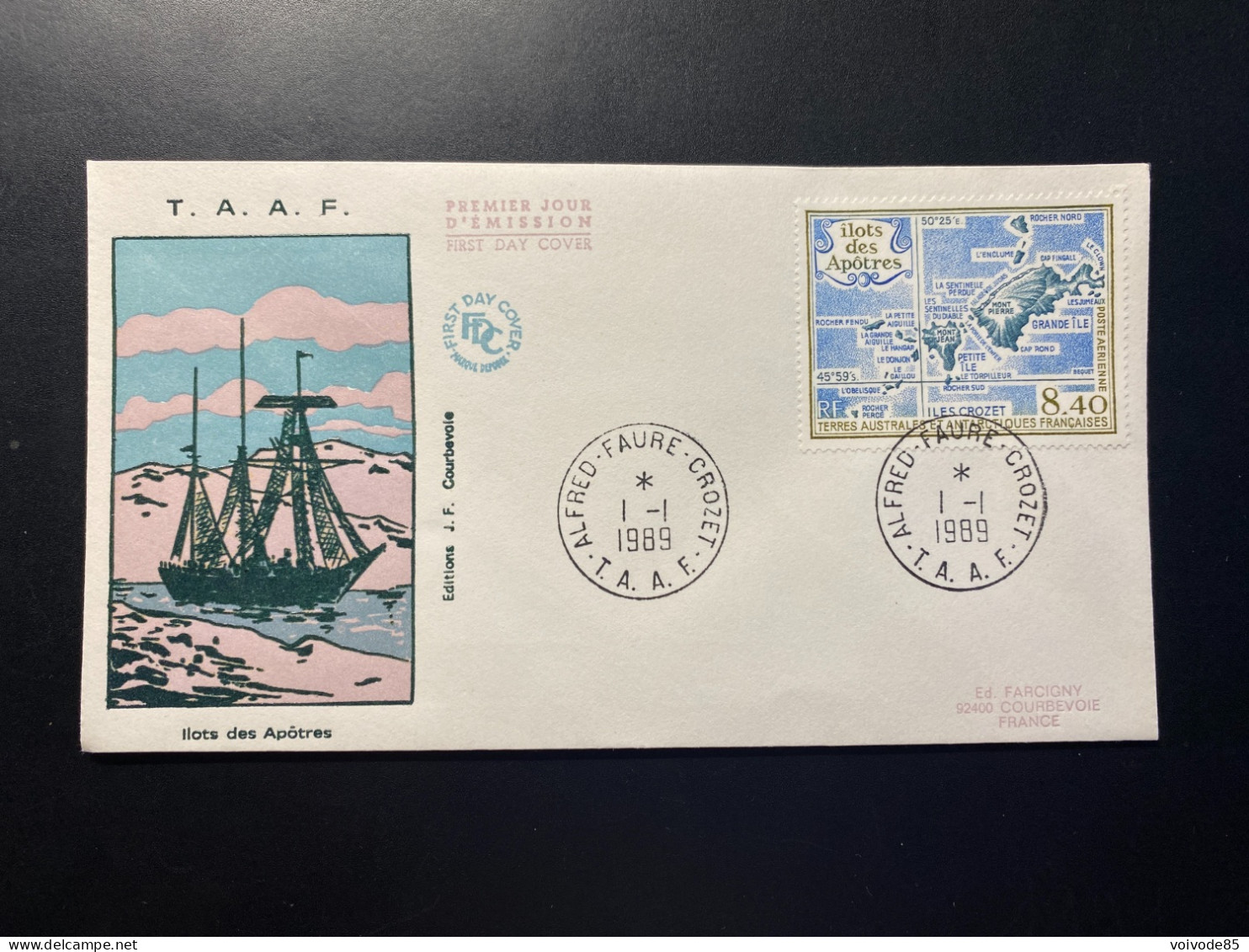 Enveloppe 1er Jour "Ilots Des Apôtres" - 01/01/1989 - PA103 - TAAF - Crozet - Bateaux - FDC