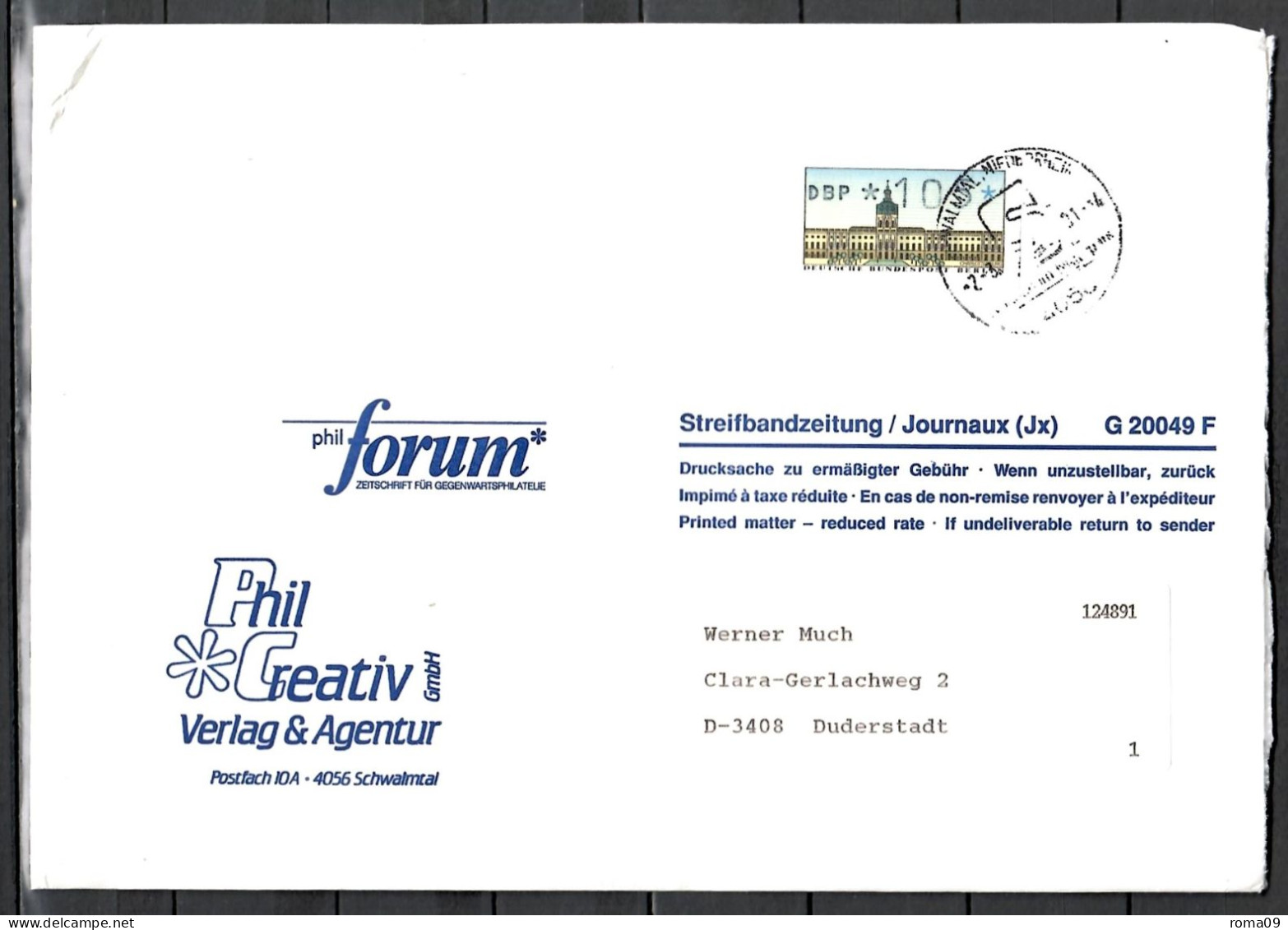 ATM MiNr. 1 (1,05 DM), Auf Streifbandzeitung Von Schwalmtal Nach Duderstadt; C-178 - Timbres De Distributeurs [ATM]