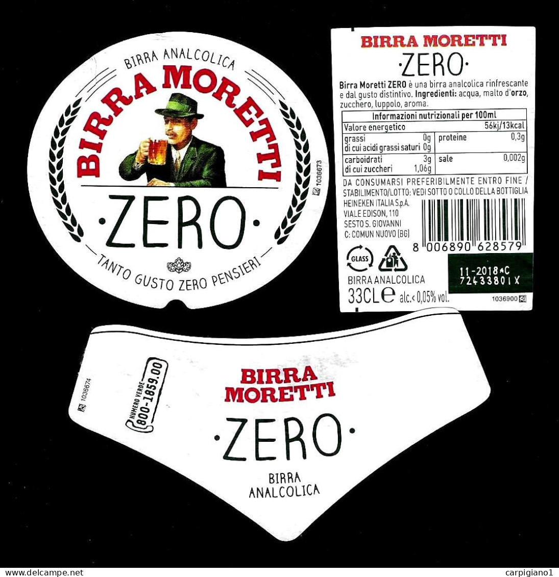 ITALIA ITALY - 2018 Etichetta Birra Beer Bière MORETTI ZERO Analcolica Tanto Gusto Zero Pensieri - Cerveza