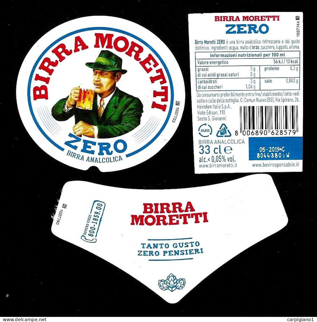 ITALIA ITALY - 2019 Etichetta Birra Beer Bière MORETTI ZERO Analcolica - Cerveza