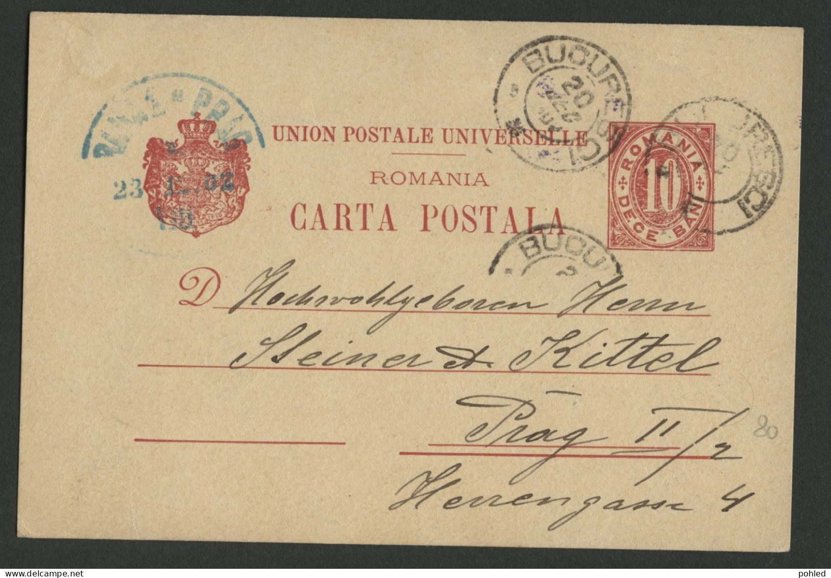 01302*RUMÄNIEN*ROMANIA*CARTA POSTALA*POSTAL STATIONARY*BUCURESTI TO CZECHIA*1902 - Briefe U. Dokumente