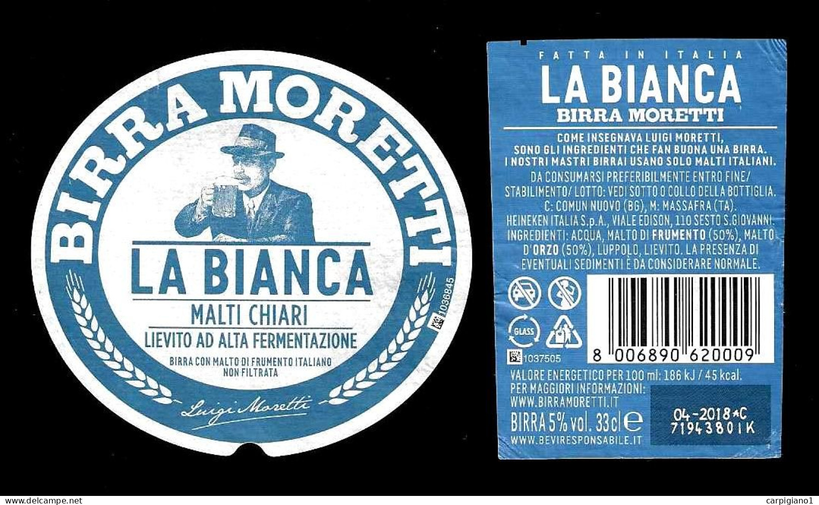 ITALIA ITALY - 2018 Etichetta Birra Beer Bière MORETTI LA BIANCA Malti Chiari Lievito Ad Alta Fermentazione - Cerveza