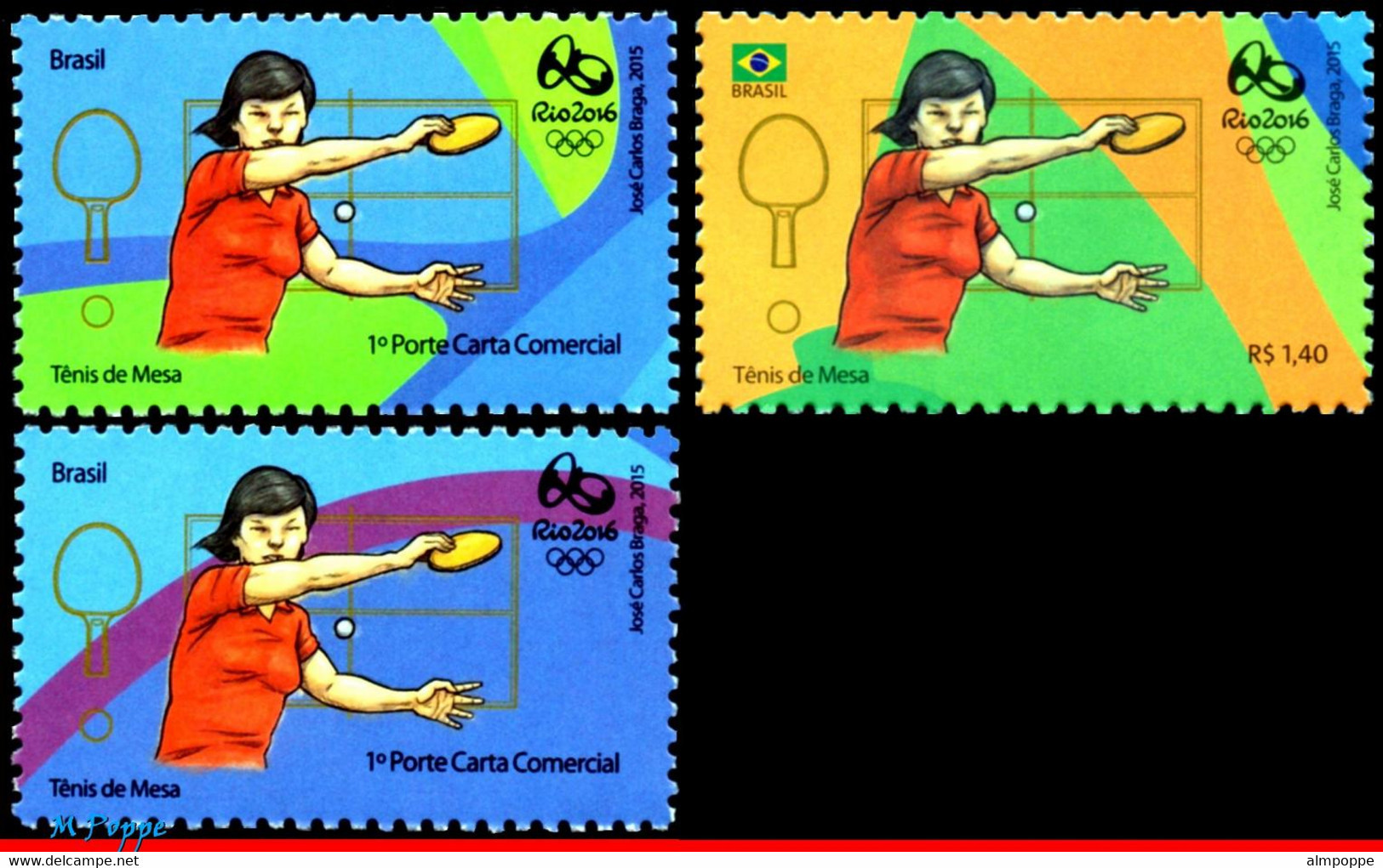 Ref. BR-OLYM-E18 BRAZIL 2015 SPORTS, OLYMPIC GAMES, RIO 2016,, TABLE TENNIS,PING PONG,2ND 4TH SHEET,MNH 3V - Summer 2016: Rio De Janeiro