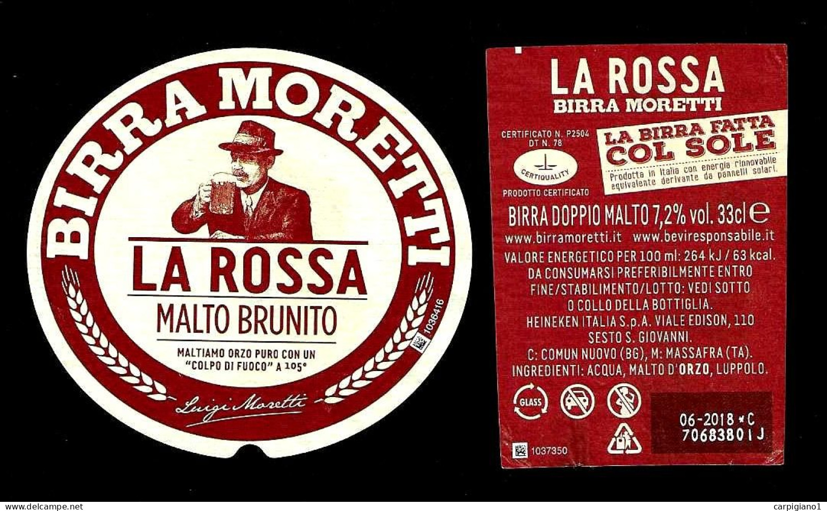 ITALIA ITALY - 2018 Etichetta Birra Beer Bière MORETTI LA ROSSA Malto Brunito - Cerveza