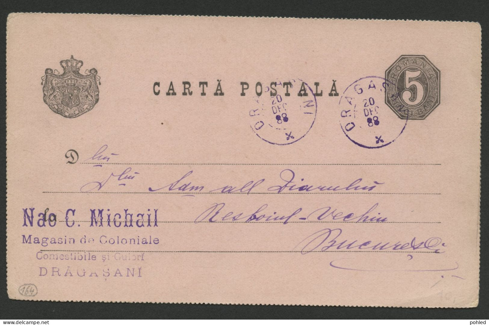 01304*RUMÄNIEN*ROMANIA*CARTA POSTALA*POSTAL STATIONARY*DRAGASANI TO BUCURESTI*1888 - Briefe U. Dokumente