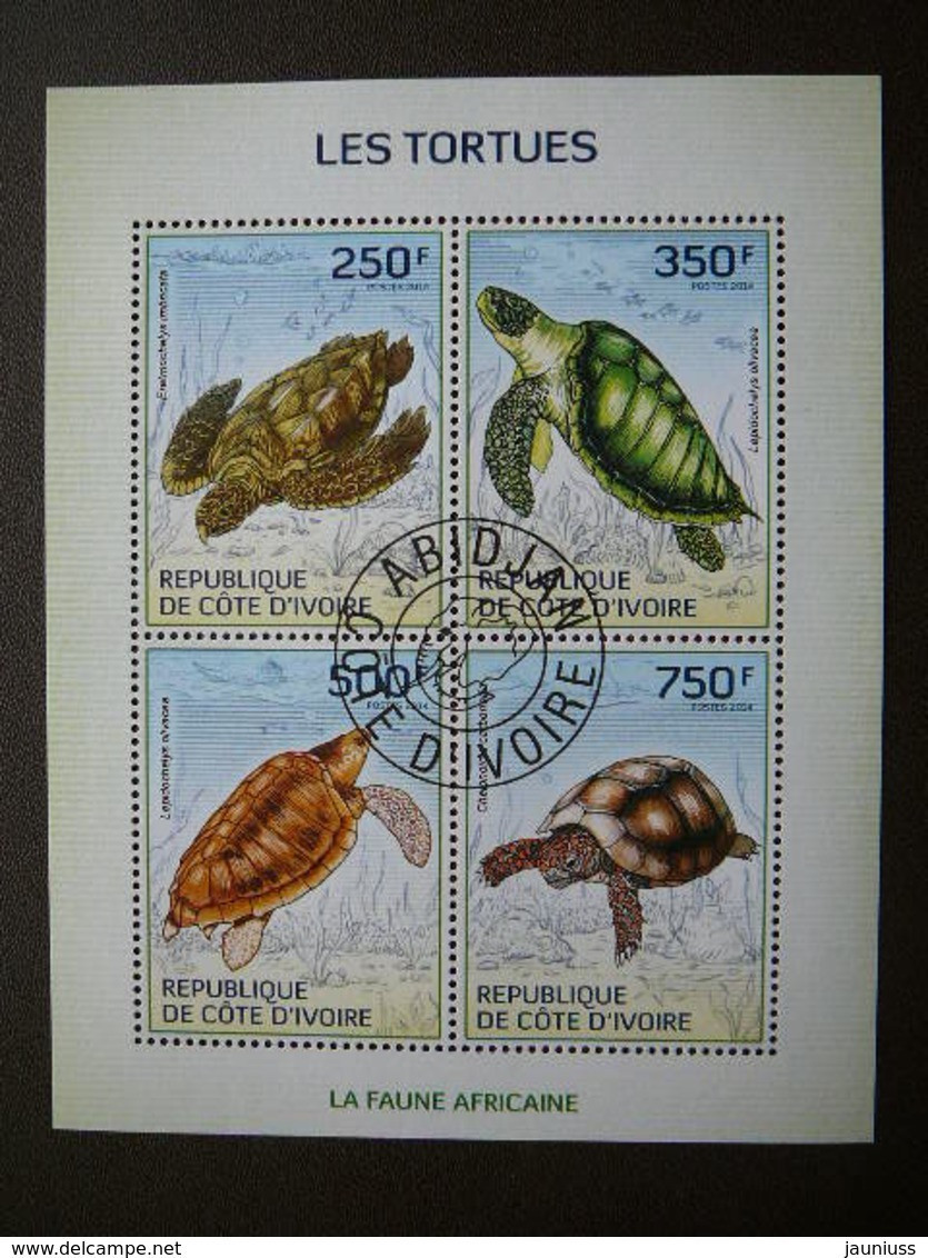 Turtles. Schildkröten. Tortues  # Ivory Coast # 2014 Used #217 Reptiles - Turtles