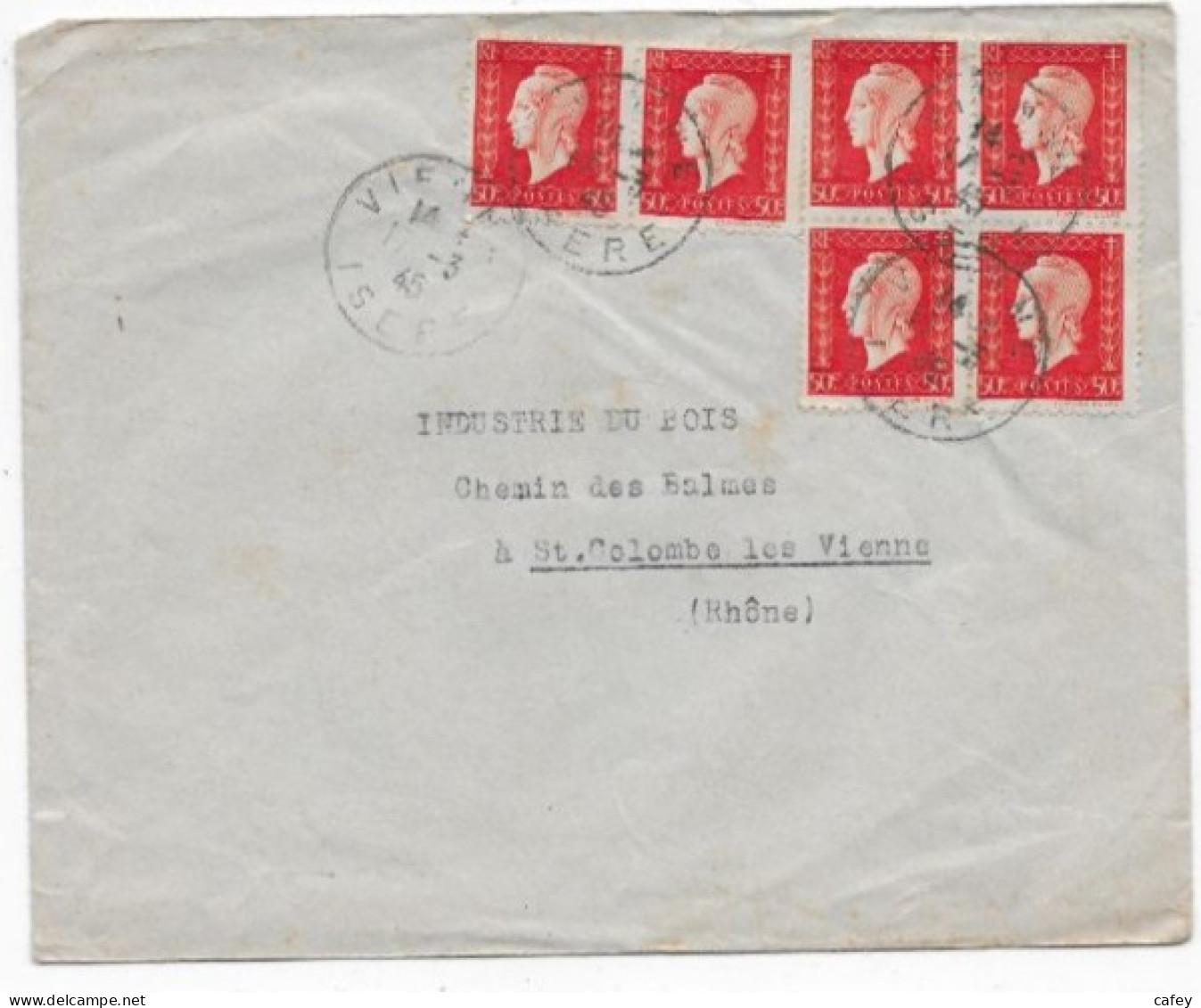 Lettre De VIENNE ISERE Mars 1945 Timbres 50c X 6 MARIANNE DE DULAC - 1944-45 Marianne De Dulac