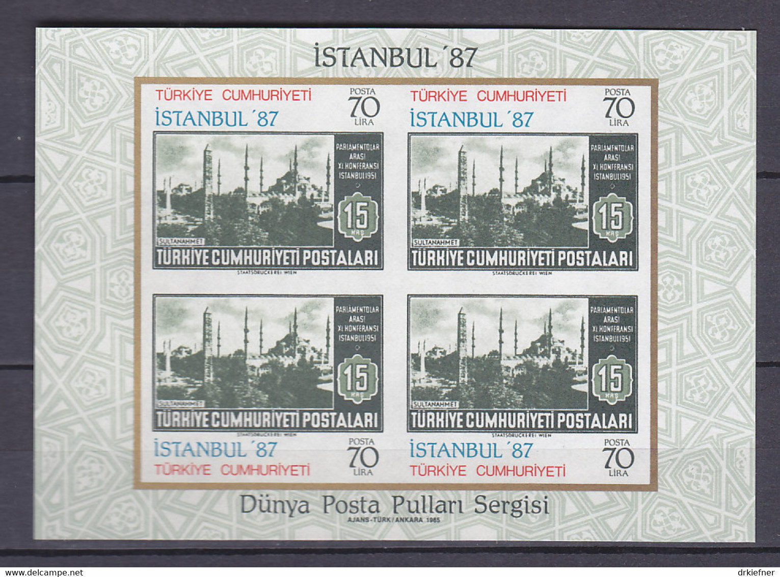 TÜRKEI  Block 24, Postfrisch **, Internationale Briefmarkenausstellung ISTANBUL ’87, 1985 - Blocks & Kleinbögen