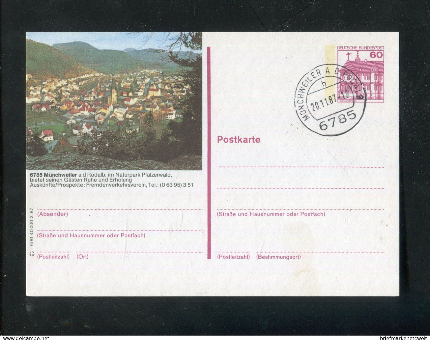 "BUNDESREPUBLIK DEUTSCHLAND" 1987, Bildpostkarte Mit Bildgleichem Stempel Ex "MUENCHWEILER" (B0091) - Cartoline Illustrate - Usati