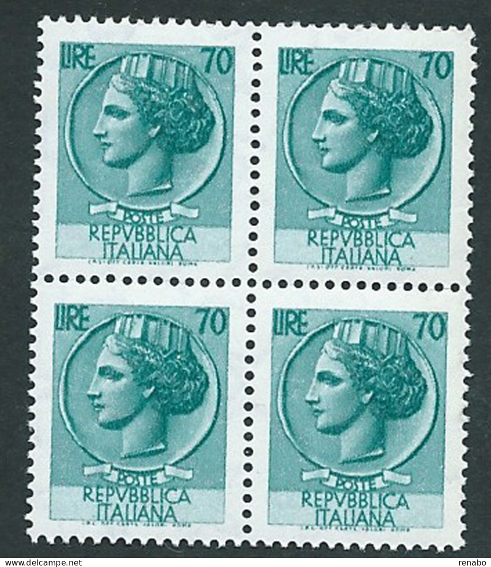 Italia 1968 - 69; Siracusana Stelle Lire 70, Vignetta Piccola; Quartina - 1961-70: Mint/hinged