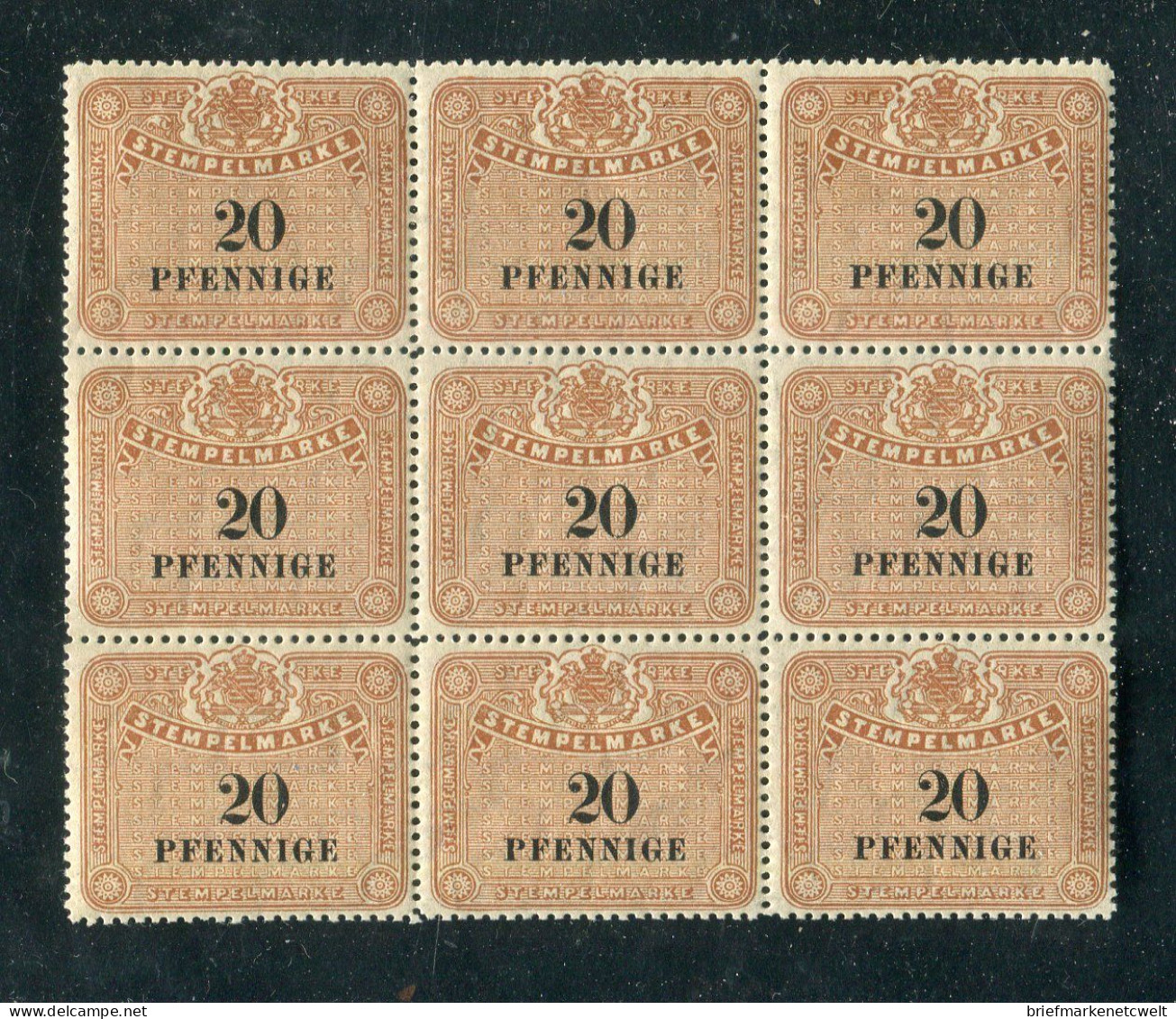 "DEUTSCHLAND" Stempelmarke 20 Pfennige 9er-Block ** (B0094) - Sammlungen