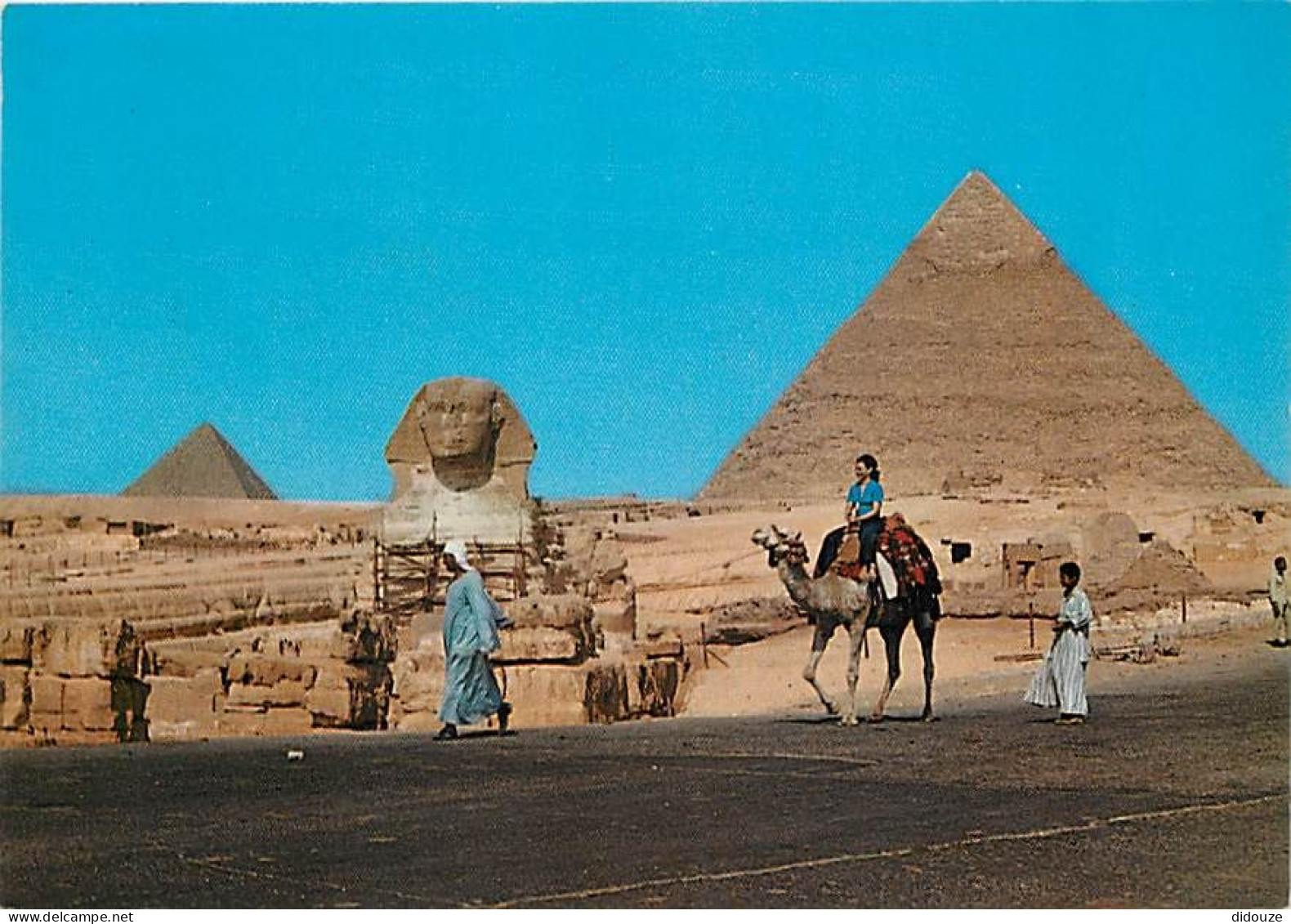 Egypte - Gizeh - Giza - The Great Sphinx And Kheireh Pyramid - Les Pyramides Et Le Sphinx - Chamelier - Chameaux - Carte - Gizeh