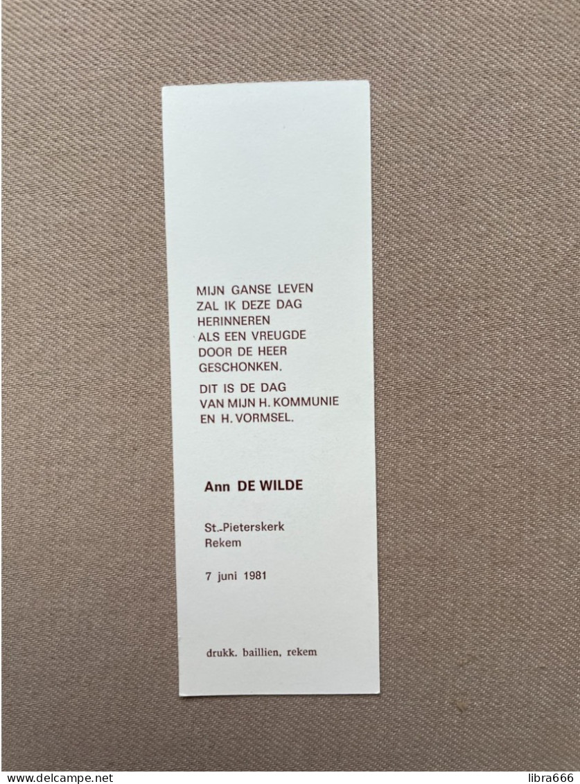 Communie - DE WILDE Ann - 1981 - St.-Pieterskerk - REKEM - Comunión Y Confirmación