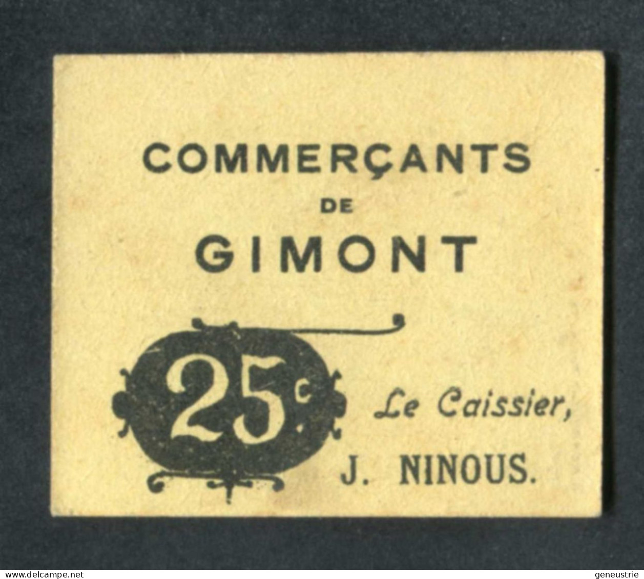 Jeton-carton De Nécessité "25c Ville De Gimont Et Canton (Gers)" - Monétaires / De Nécessité