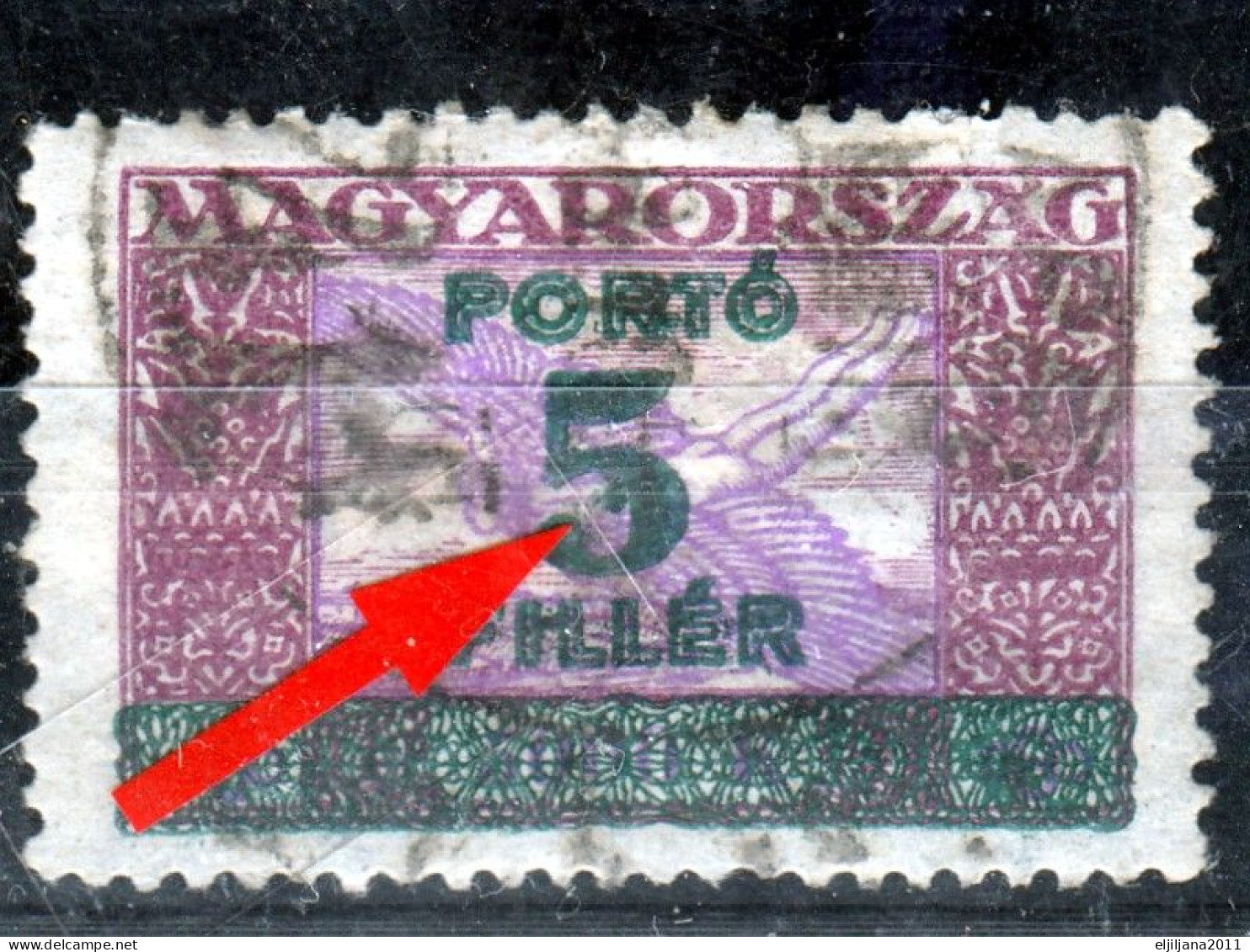 Hungary 1927 ⁕ Porto / Postage Due - Overprint 5 F. On 5.000 Kr. ⁕ ERROR 1v Used - Gebruikt