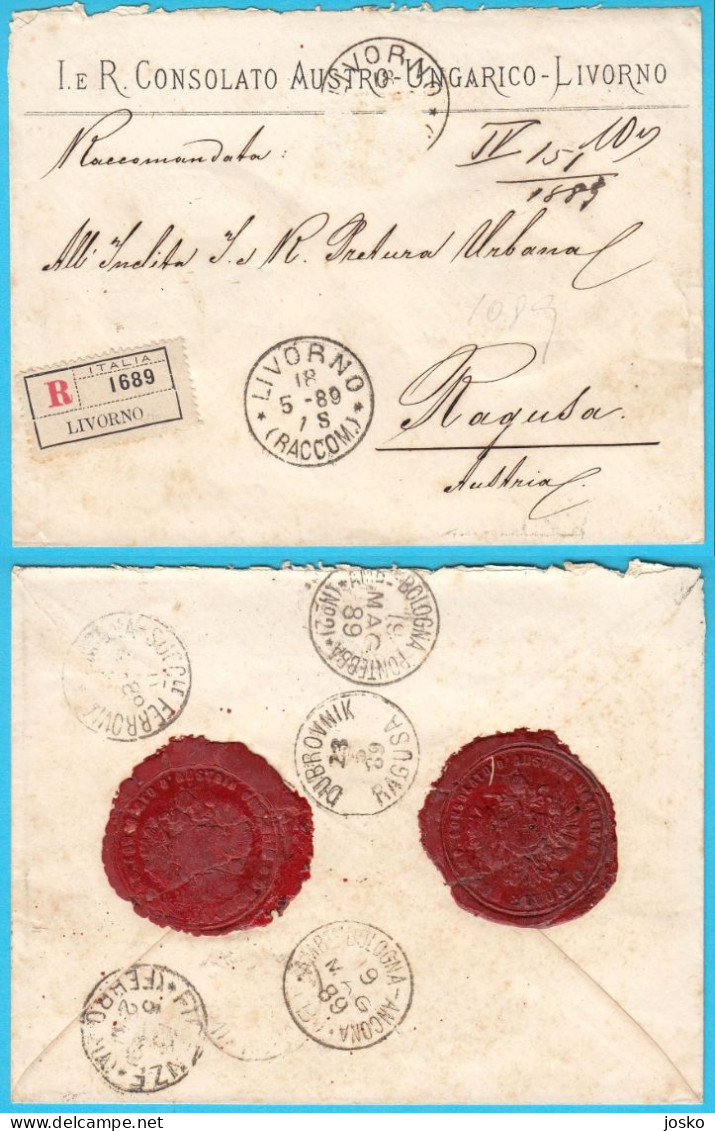 CONSOLATO AUSTRO-UNGARICO LIVORNO Raccomandata D'epoca Viaggiata Nel 1889. *Registered Letter*.Austria-Hungary Consulate - Autres & Non Classés