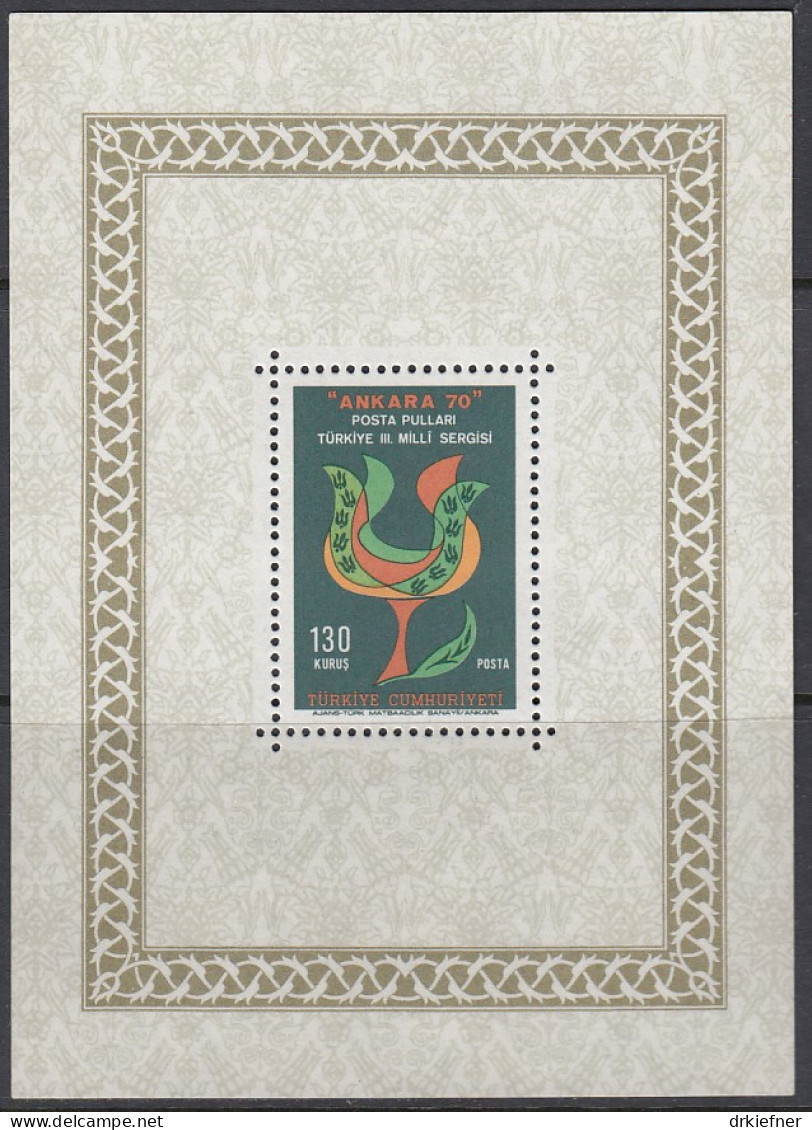 TÜRKEI  Block 14, Postfrisch **, 3. Nationale Briefmarken-Ausstellung ANKARA, 1970 - Blocks & Kleinbögen