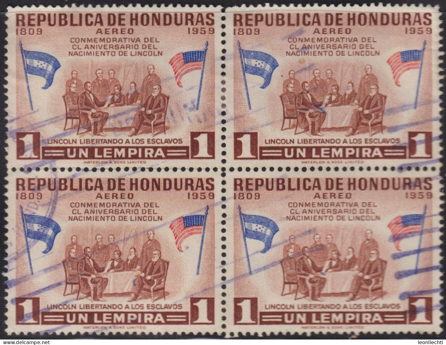 1959 Honduras AEREO ° Mi:HN 571, Yt:HN PA275, Sg:HN 599, Gettysburg Address, 150th Birthday Of Abraham Lincoln - Honduras