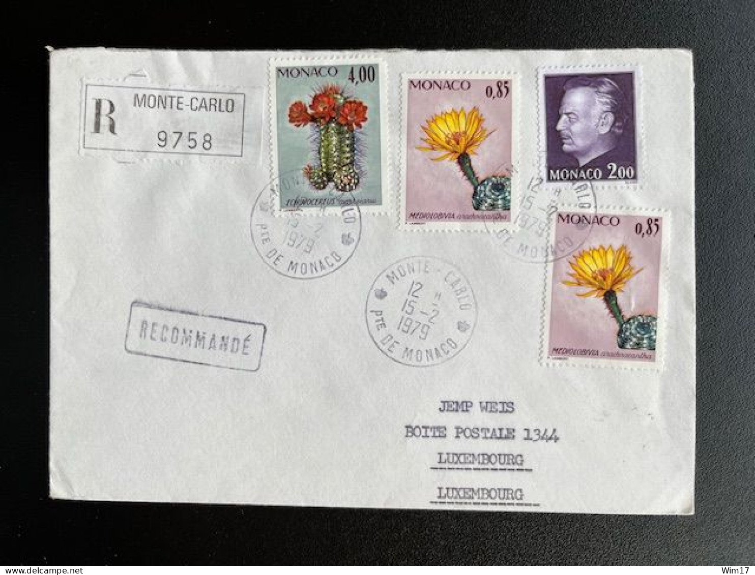 MONACO 1979 REGISTERED LETTER MONTE CARLO TO LUXEMBURG 15-02-1979 AANGETEKEND RECOMMANDEE - Covers & Documents