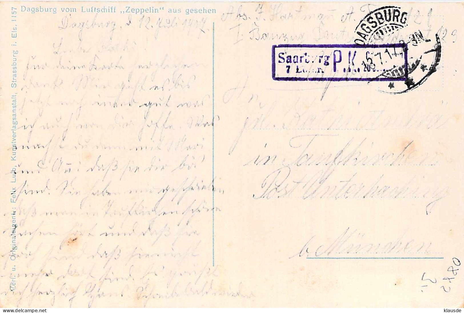 Dagsburg Vom Luftschiff Zeppelin Aus Gesehen Gel.1917 Feldpost - Lothringen